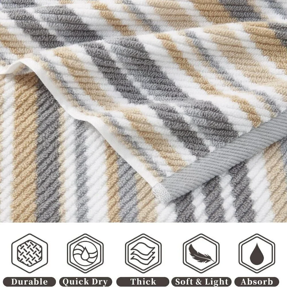 Ultra Absorbent Beige Striped Hand Towels - Set of 4 for Stylish Bathrooms